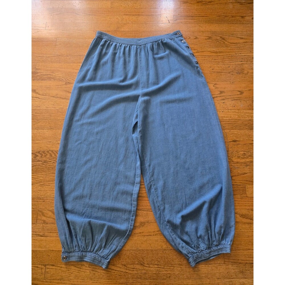 Anthropologie Blue Denim Side Button High Waist Harem Pant Size Large